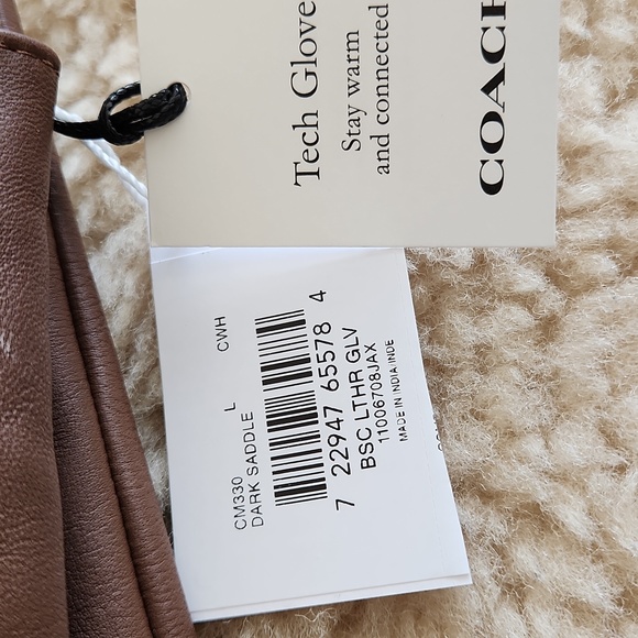 NWT Coach Men's Dark Saddle Leather Size L Tech Gloves 🤎🧤 - Picture 13 of 13